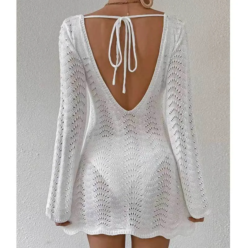 Sexy Backless Lace Up Mini Dress - Long Sleeve Beach Cover Up, Loose Knit Crochet Bikini Dress for Women, Boho Swimsuit
Sexy Backless Lace Up Mini Dress - Long Sleeve Beach Cover Up, Loose Knit Crochet Bikini Dress for Women, Boho Swimsuit