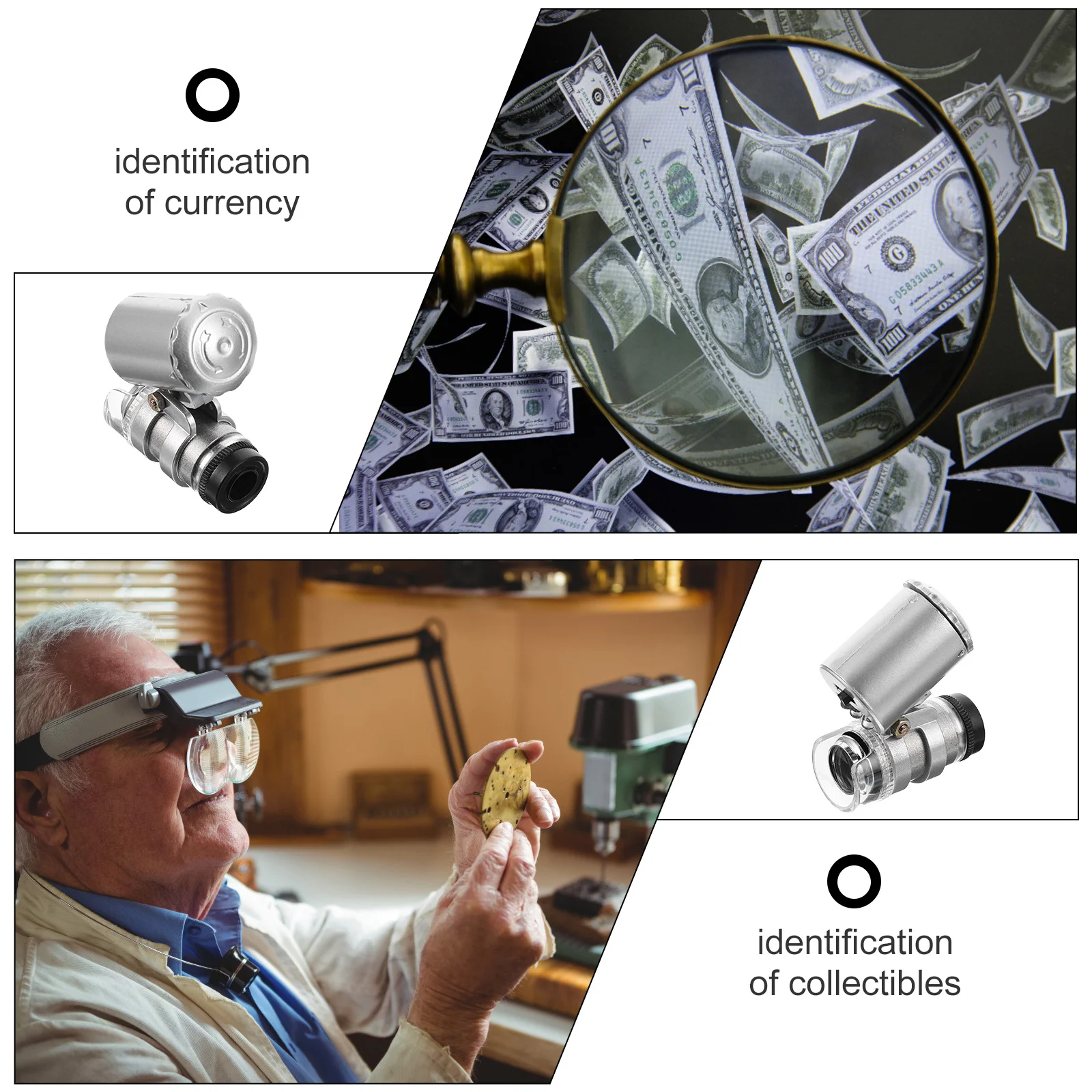1Pcs Mini 60X Microscope High Definition Jewelry Loupe Portable LED Magnifier Currency Detecting Banknote Collector