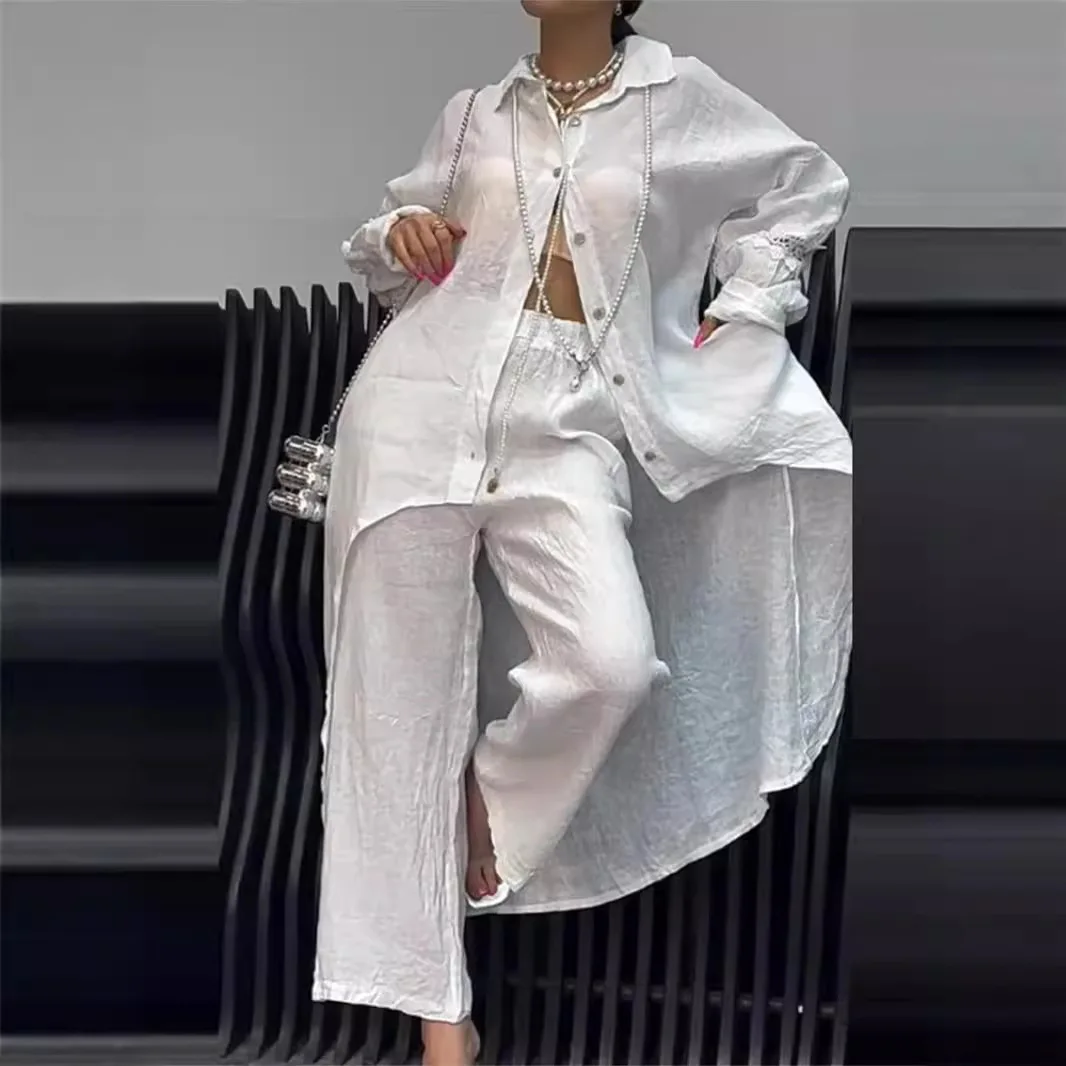 Women's Fashion Blouse Suit 2025 Spring Summer Casual Loose Long Shirt Elastic Straight Pants Suit Women's Two-piece Sets
Women's Fashion Blouse Suit 2025 Spring Summer Casual Loose Long Shirt Elastic Straight Pants Suit Women's Two-piece Sets