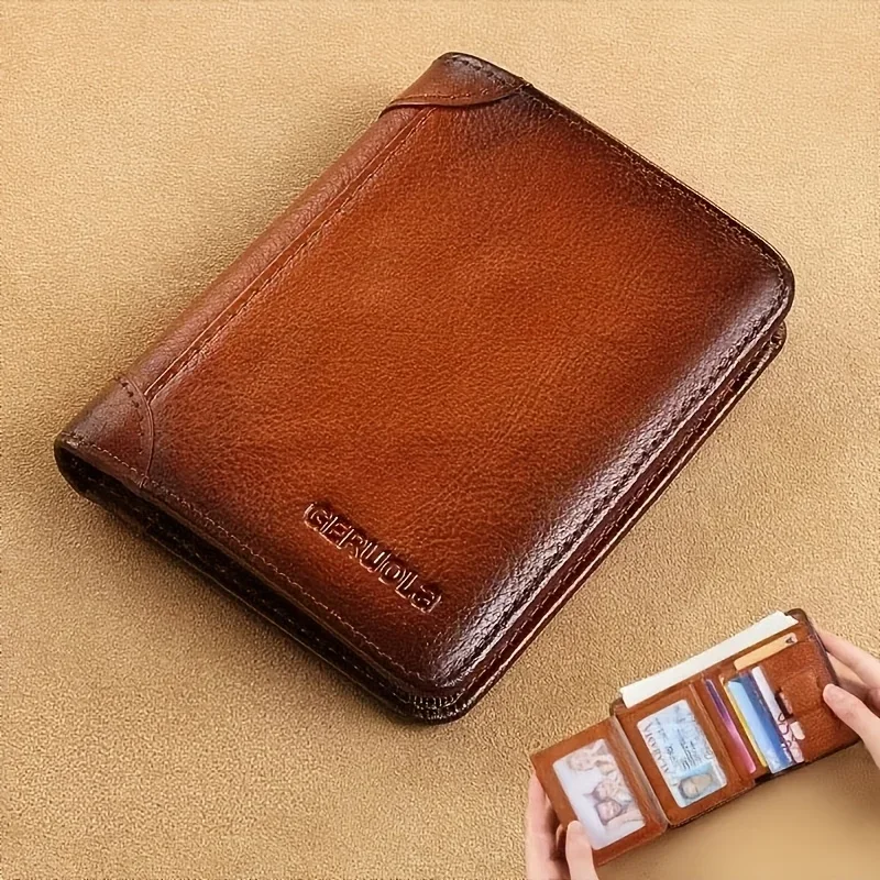 RFID Blocking Trifold Genuine Leather Wallets for Men, Top Layer Cowhide Vintage Short Multi Function Credit Card Holder, Money Clips with 2 ID Windows Give Gifts to Men Leather Wallet for Father's Day
RFID Blocking Trifold Genuine Leather Wallets for Men, Top Layer Cowhide Vintage Short Multi Function Credit Card Holder, Money Clips with 2 ID Windows Give Gifts to Men Leather Wallet for Father's Day