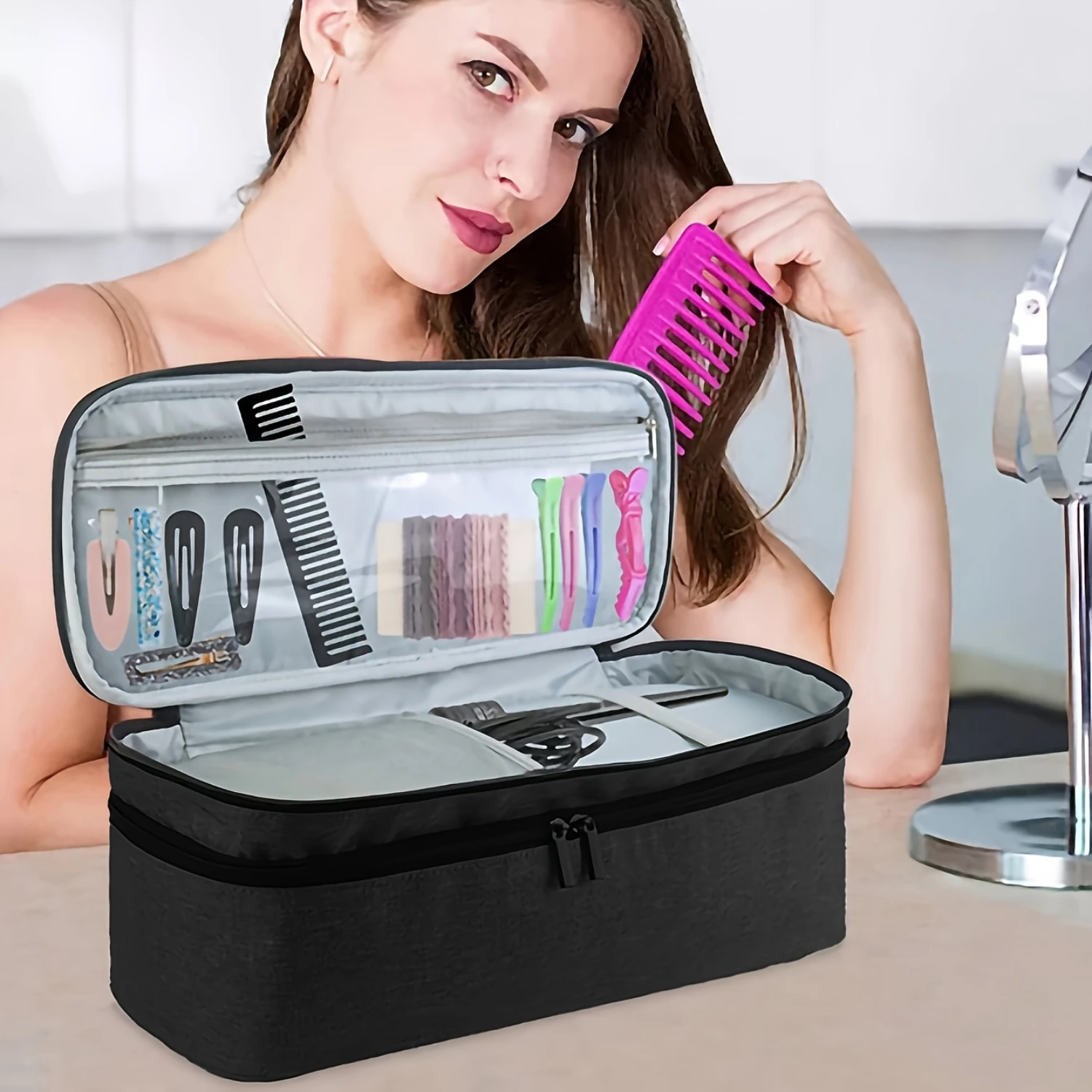 1pc Double-layer Large Capacity Simple Bag, Travel Portable Cosmetic Bag Wash Bag, Multi Functional Durable Makeup Tool, Gift
1pc Double-layer Large Capacity Simple Bag, Travel Portable Cosmetic Bag Wash Bag, Multi Functional Durable Makeup Tool, Gift