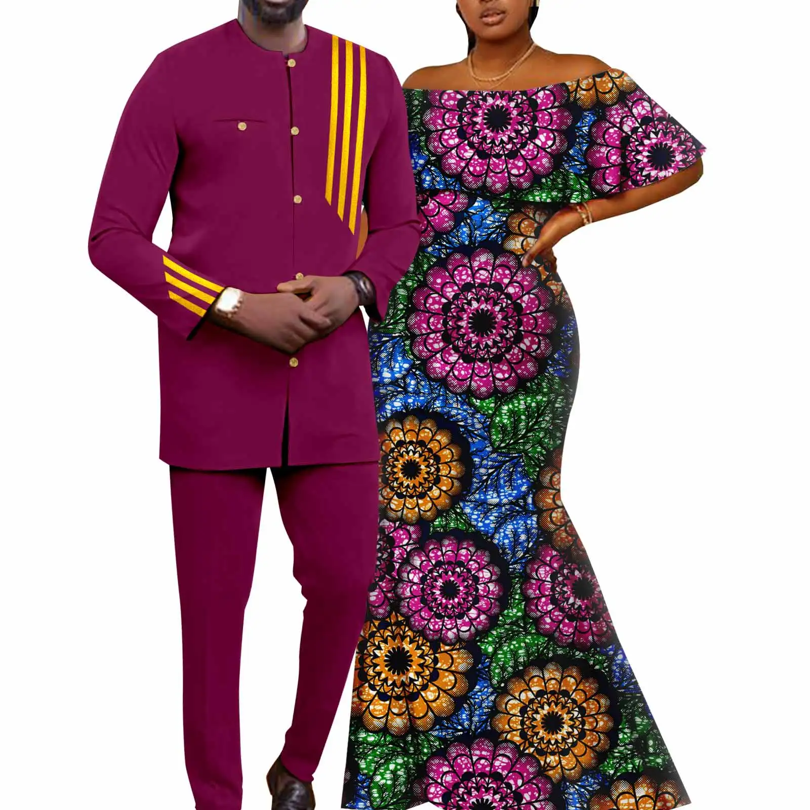 African Matching Outfit for Couples Dashiki Women Long Print Dresses Bazin Men Patchwork Striped Top Shirt and Pant Sets Y23C048
African Matching Outfit for Couples Dashiki Women Long Print Dresses Bazin Men Patchwork Striped Top Shirt and Pant Sets Y23C048