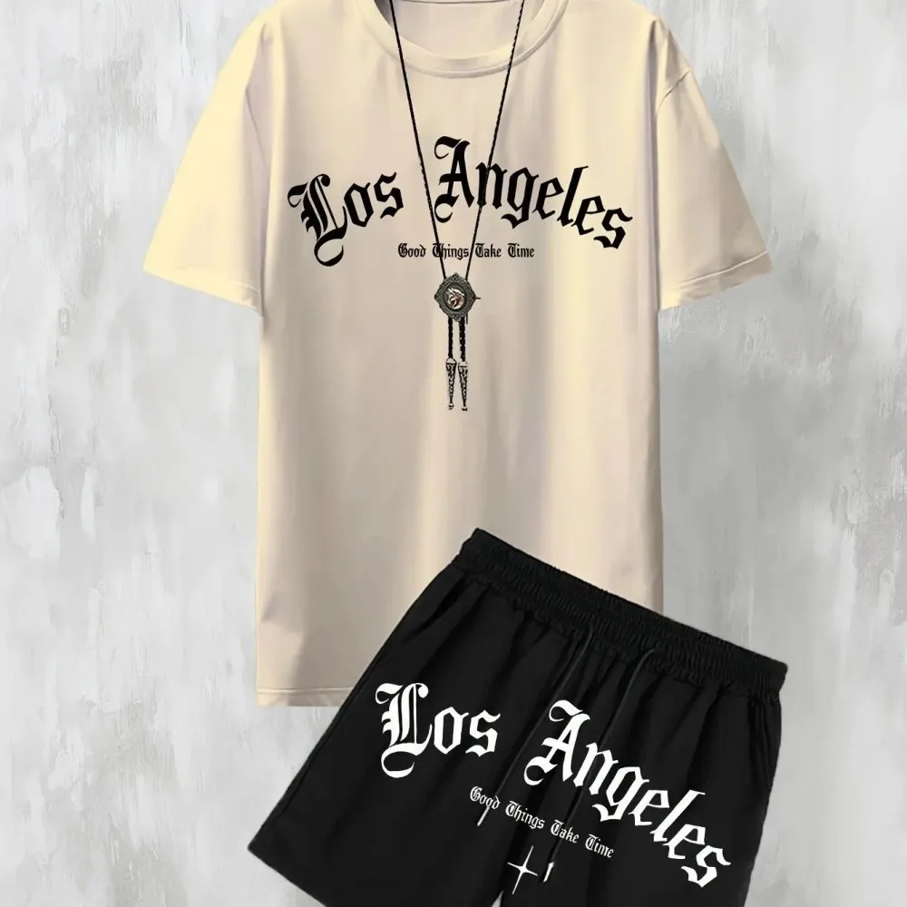 Fashionable men's new Los Angeles printed lightweight breathable round neck T-shirt shorts set summer outdoor casual wear
Fashionable men's new Los Angeles printed lightweight breathable round neck T-shirt shorts set summer outdoor casual wear