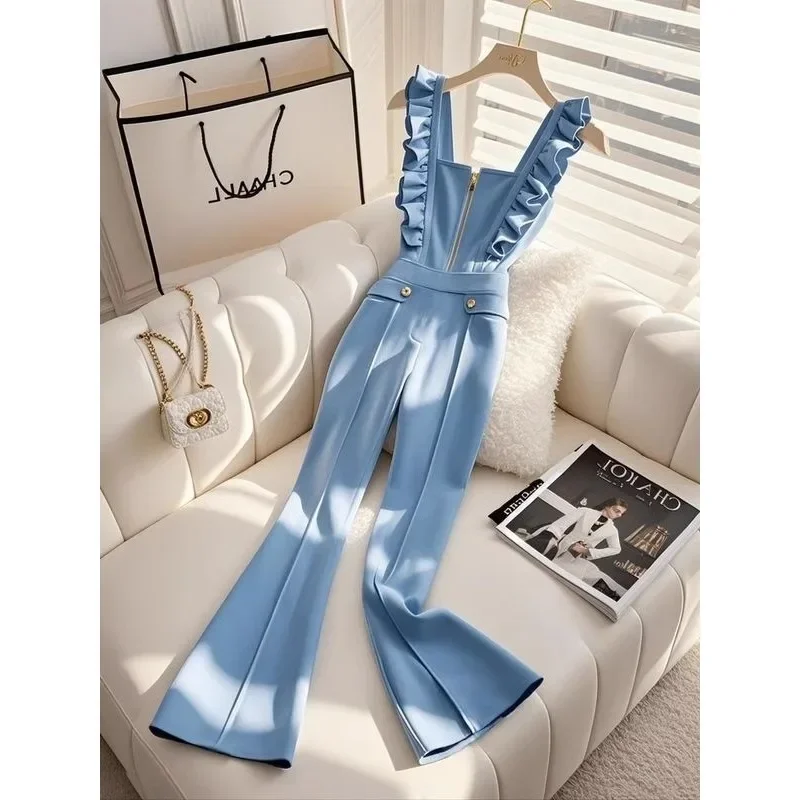 Frence Style Elegant Ruffles Flying Sleeve Square Collar Zipper Jumpsuits Sky Blue Slim Fit Wide Leg Pants Jumpsuit Office Lady
Frence Style Elegant Ruffles Flying Sleeve Square Collar Zipper Jumpsuits Sky Blue Slim Fit Wide Leg Pants Jumpsuit Office Lady
