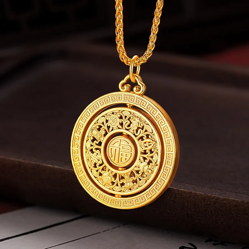 Fashion 9999 24K Real Gold Chinese Style Retro Rotatable Lucky Eight Treasure Compass Pendant Necklace for Women
Fashion 9999 24K Real Gold Chinese Style Retro Rotatable Lucky Eight Treasure Compass Pendant Necklace for Women