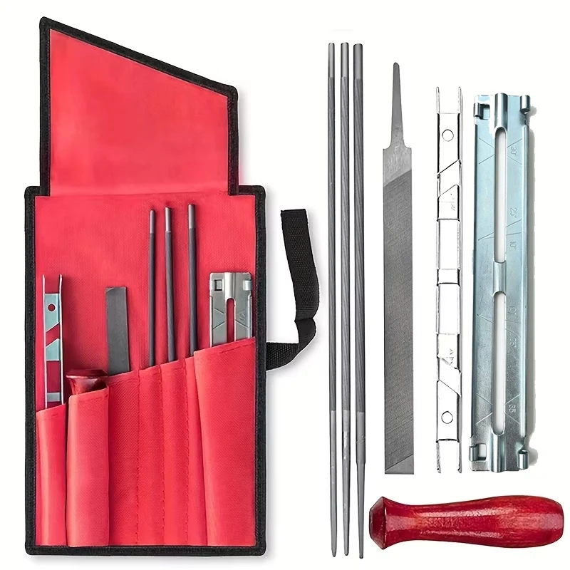 Chainsaw Sharpening Kit - 9 Piece Set with Round Files (5/32", 3/16", 7/32"), Flat File (6"), Handle, Filing Guide, and Travel P
Chainsaw Sharpening Kit - 9 Piece Set with Round Files (5/32", 3/16", 7/32"), Flat File (6"), Handle, Filing Guide, and Travel P