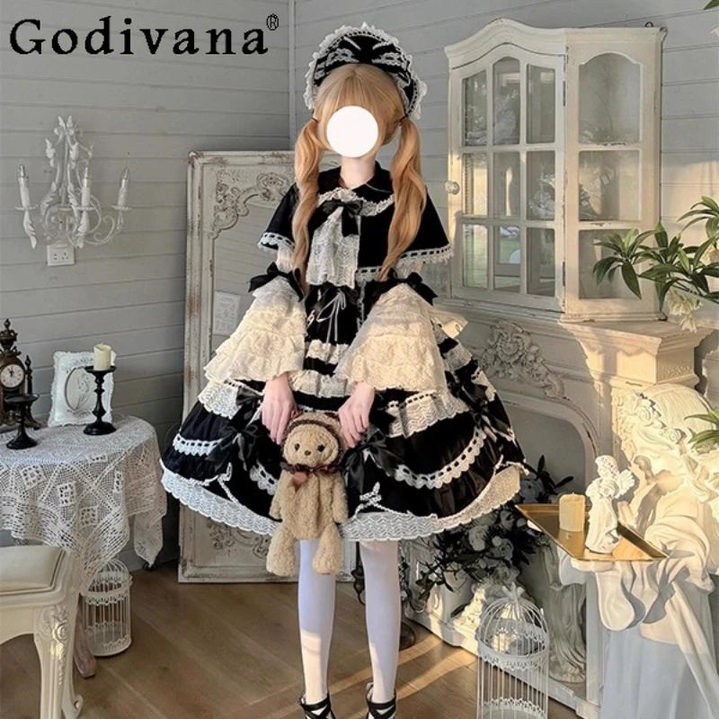 Black Gorgeous Shirt JSK Cloak Lolita Strap Dress Set Girls Lolita Princess Sweet Dress Women's Autumn Birthday Party Dress
Black Gorgeous Shirt JSK Cloak Lolita Strap Dress Set Girls Lolita Princess Sweet Dress Women's Autumn Birthday Party Dress