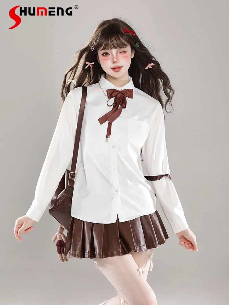 Korean Highstreet Sweet Preppy Style Polo Collar Bow Long Sleeve Single-breasted Loose All-matched Shirts Blouses Women Autumn
Korean Highstreet Sweet Preppy Style Polo Collar Bow Long Sleeve Single-breasted Loose All-matched Shirts Blouses Women Autumn