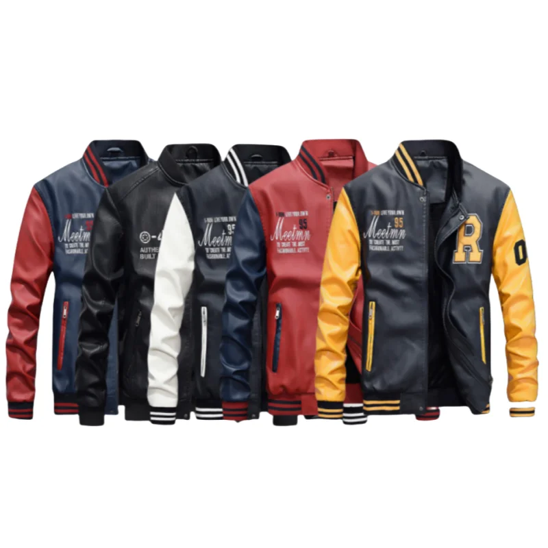 2025 Spring Autumn Men's Motorcycle Suit Leather jacket Color blocking American baseball collar pilot casual PU leather jacket
2025 Spring Autumn Men's Motorcycle Suit Leather jacket Color blocking American baseball collar pilot casual PU leather jacket