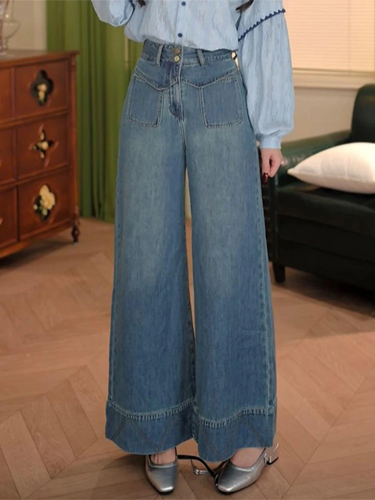 American Retro High Waist Wide Leg Jeans Women's Spring Autumn New Loose Straight Long Pants Blue Color Ladies Fashion
American Retro High Waist Wide Leg Jeans Women's Spring Autumn New Loose Straight Long Pants Blue Color Ladies Fashion