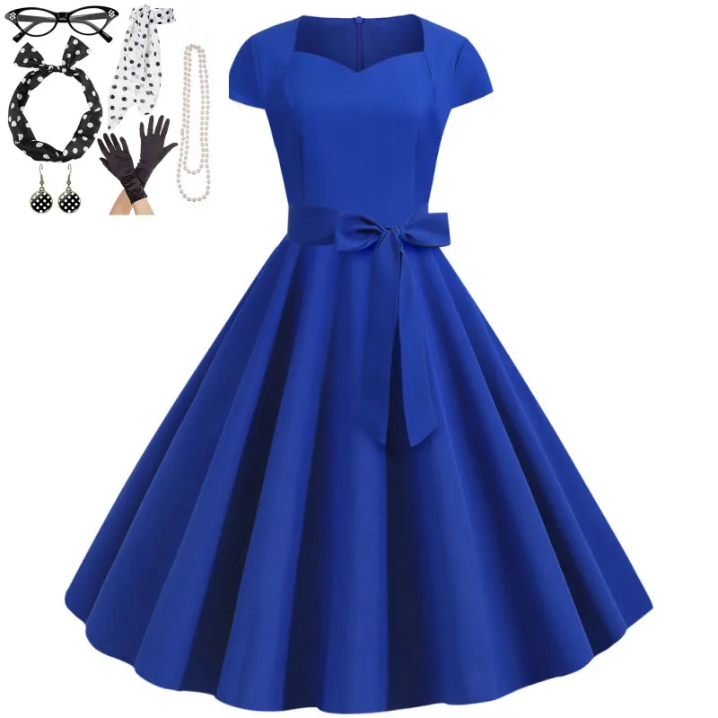 7pc/set New Summer Solid Color Short Sleeved Bow Knot Casual Dress for Women Vintage Hepburn Retro Large Hem Cocktail Dresses
7pc/set New Summer Solid Color Short Sleeved Bow Knot Casual Dress for Women Vintage Hepburn Retro Large Hem Cocktail Dresses