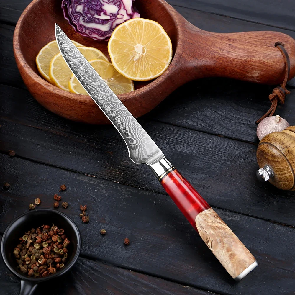 Boning Knife 6 inch,Professional Damascus Kitchen Knives Japanese VG-10 Steel Ultra Sharp Blade Ergonomic Handle Unique Pattern
Boning Knife 6 inch,Professional Damascus Kitchen Knives Japanese VG-10 Steel Ultra Sharp Blade Ergonomic Handle Unique Pattern