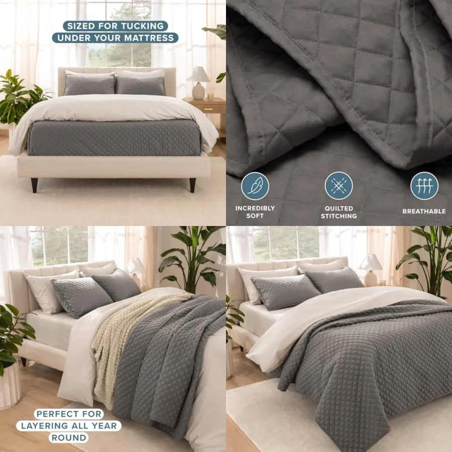 Coverlet Set - Full/Queen - Lightweight Bed Decor - Comforter Alternative - All-Season Quilted Bedspread (Full/Queen, Grey)
Coverlet Set - Full/Queen - Lightweight Bed Decor - Comforter Alternative - All-Season Quilted Bedspread (Full/Queen, Grey)