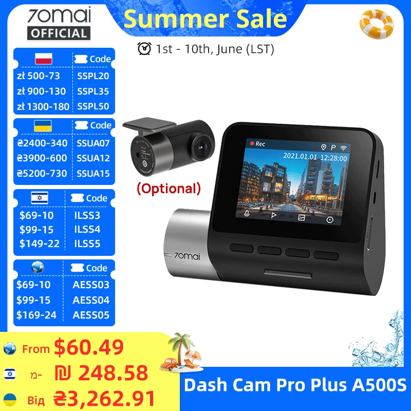 70mai Dash Cam Pro Plus A500S 1944P ADAS GPS Camera 70mai Front Cam A500S 140FOV Car DVR 24H Parking Support Rear Interior Cam
70mai Dash Cam Pro Plus A500S 1944P ADAS GPS Camera 70mai Front Cam A500S 140FOV Car DVR 24H Parking Support Rear Interior Cam