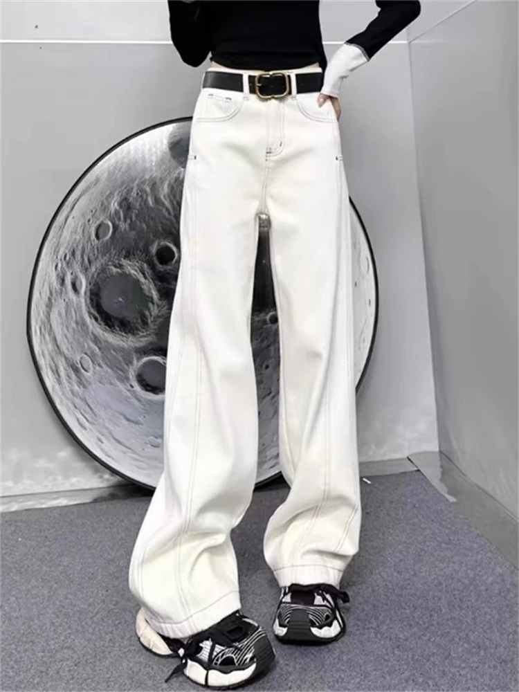 High Waist Wide Leg Thiened Fce White Jeans Women's Casual Sle Bootcut Trousers Spring Autumn Loose Fit Slimming Effect
High Waist Wide Leg Thiened Fce White Jeans Women's Casual Sle Bootcut Trousers Spring Autumn Loose Fit Slimming Effect