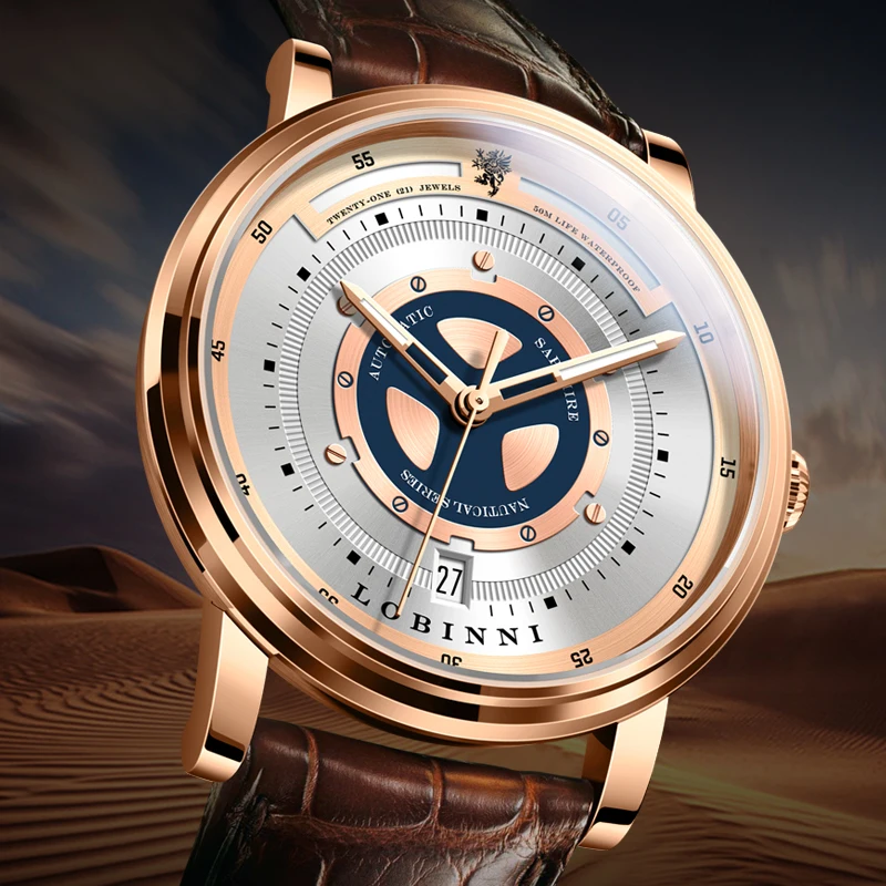 Switzerland Luxury Brand LOBINNI Automatic Mechanical Men's Watches Sapphire Auto Date 50 M Waterproof Luminous Clock L18081
Switzerland Luxury Brand LOBINNI Automatic Mechanical Men's Watches Sapphire Auto Date 50 M Waterproof Luminous Clock L18081