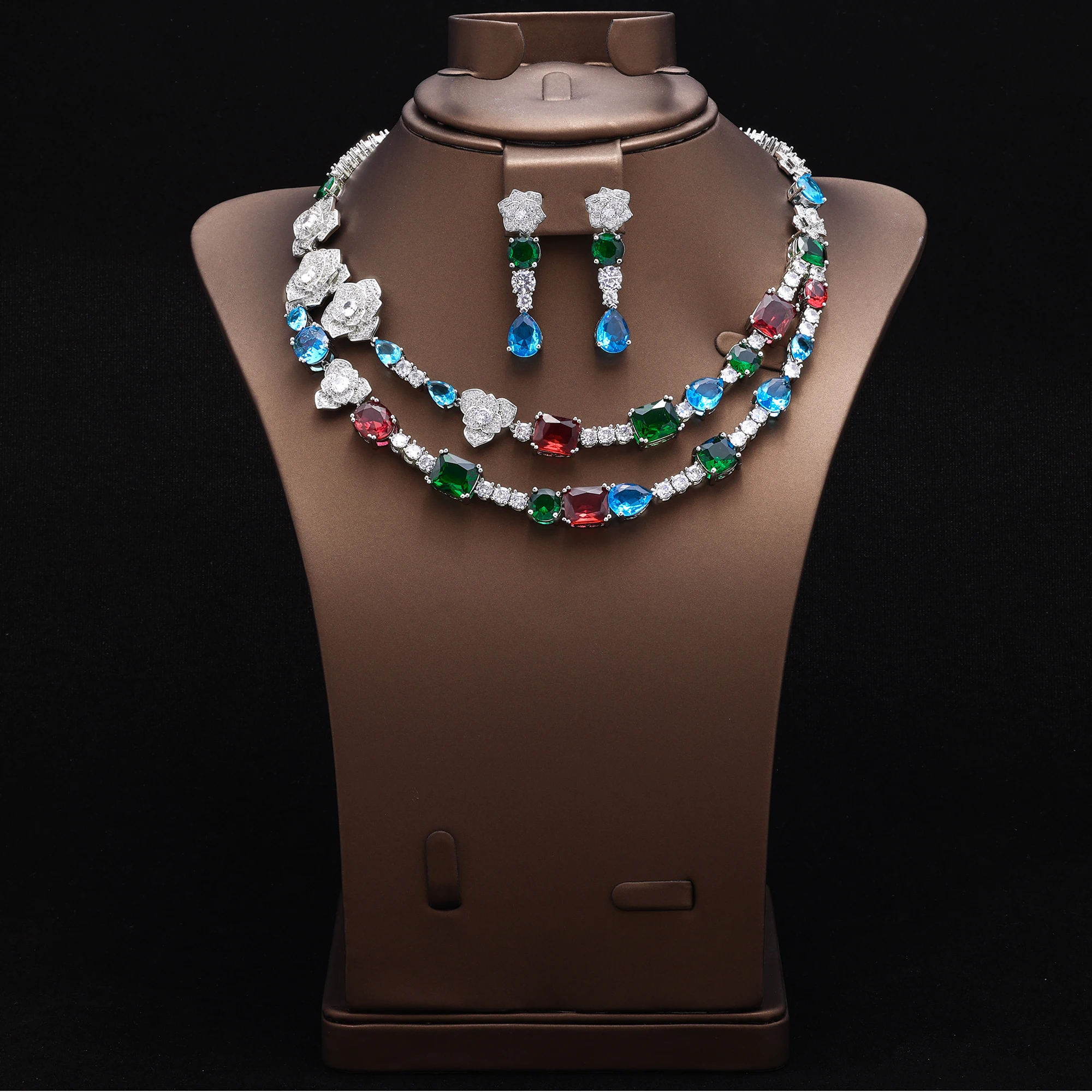 Luxury 2 Pieces Double Layers Choker Necklace Earrings Set Colorful Flower CZ Zircon Wedding Bridal Jewelry Set Dubai Women
Luxury 2 Pieces Double Layers Choker Necklace Earrings Set Colorful Flower CZ Zircon Wedding Bridal Jewelry Set Dubai Women