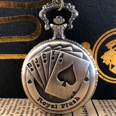 Vintage bronze poker cartoon quartz pocket watch the best gift for children men and women