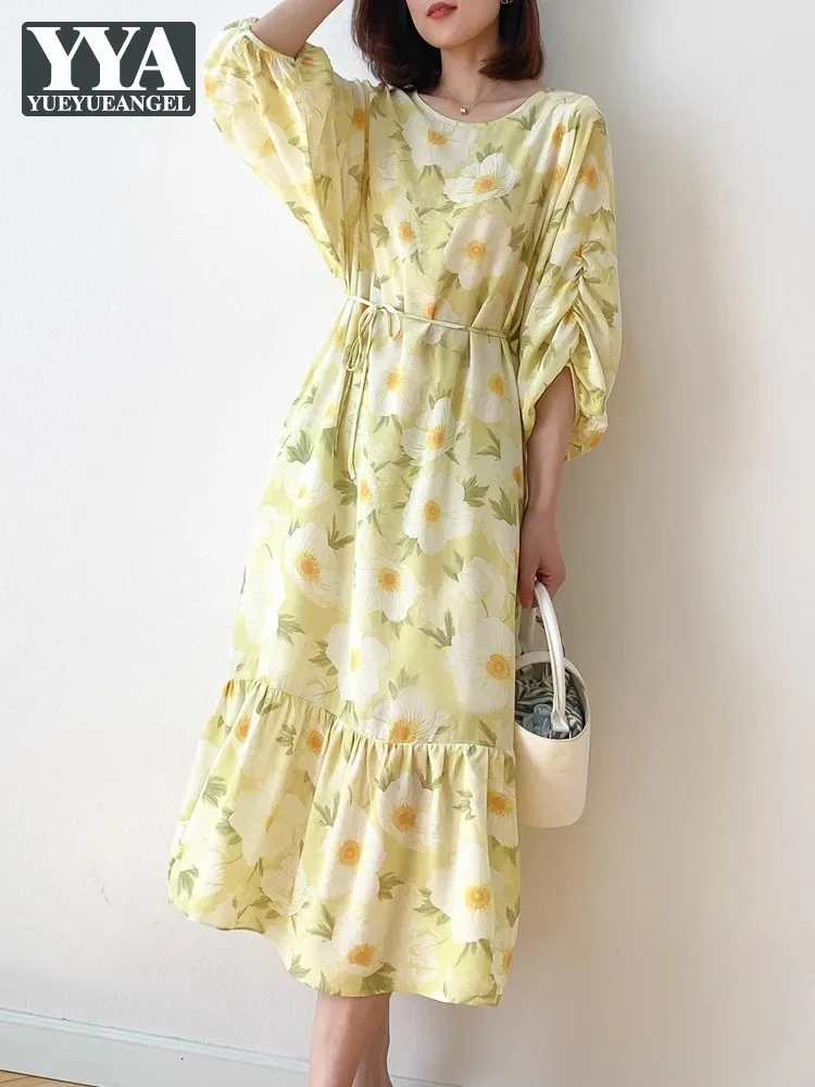 Elegant Women Summer High Quality Real Silk Mid Calf Long Dress Lace Up Floral Printed Lantern Sleeve Ruffles Loose Fit Dress
Elegant Women Summer High Quality Real Silk Mid Calf Long Dress Lace Up Floral Printed Lantern Sleeve Ruffles Loose Fit Dress