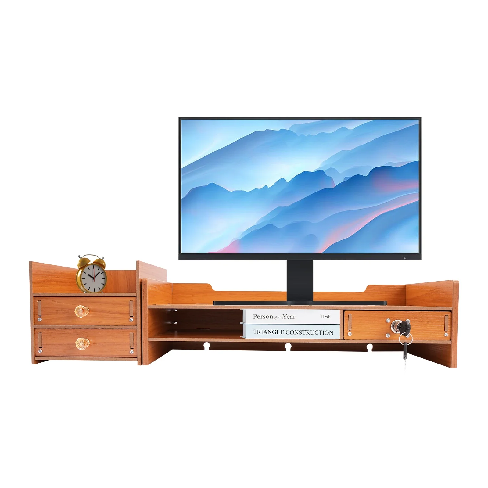 Monitor stand with drawers, laptop monitor stand stand, desktop storage cabinet made of wood, cherry wood color
Monitor stand with drawers, laptop monitor stand stand, desktop storage cabinet made of wood, cherry wood color