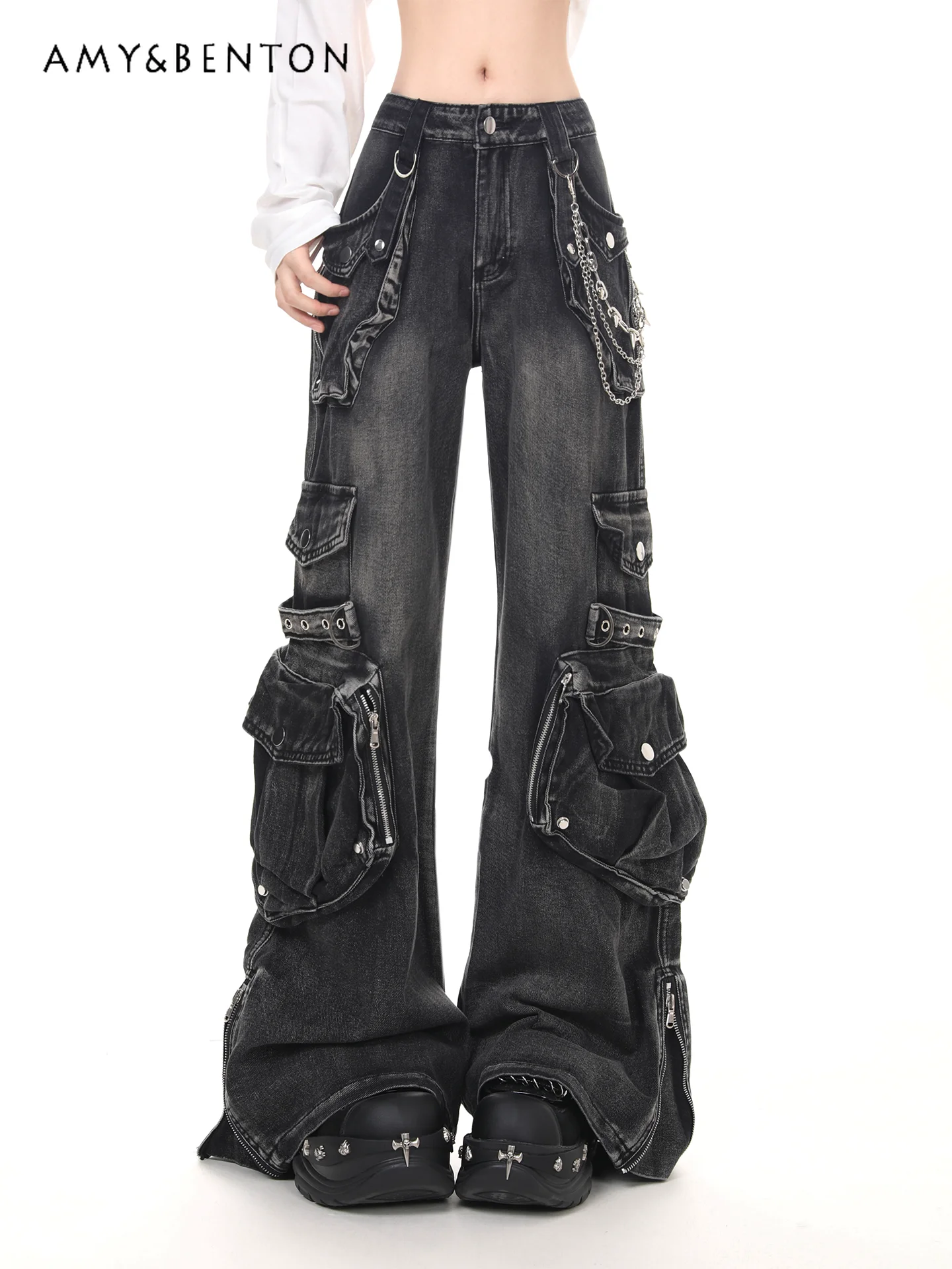 American High Street Heavy-duty Washed Multi-pocket Cargo Pants Jeans Subculture Punk Style High Waist Loose Wide-leg Pants
American High Street Heavy-duty Washed Multi-pocket Cargo Pants Jeans Subculture Punk Style High Waist Loose Wide-leg Pants