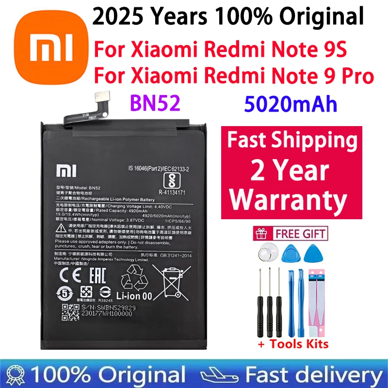 2025 лет 100% оригинальный аккумулятор BN52 5020 мАч для Xiaomi Redmi Note 9S Note 9 Pro, сменные аккумуляторы для телефона, быстрая доставка
2025 лет 100% оригинальный аккумулятор BN52 5020 мАч для Xiaomi Redmi Note 9S Note 9 Pro, сменные аккумуляторы для телефона, быстрая доставка