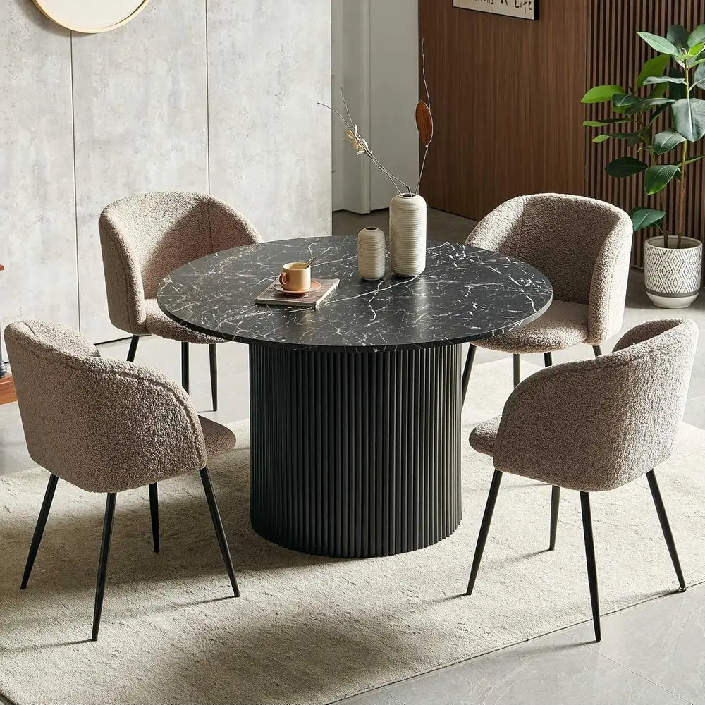 Black Dining Table Set for 4 with Rustic Round Kitchen Table and Brown Upholstered Sherpa Chairs for Living Room, Dining Hall, R
Black Dining Table Set for 4 with Rustic Round Kitchen Table and Brown Upholstered Sherpa Chairs for Living Room, Dining Hall, R
