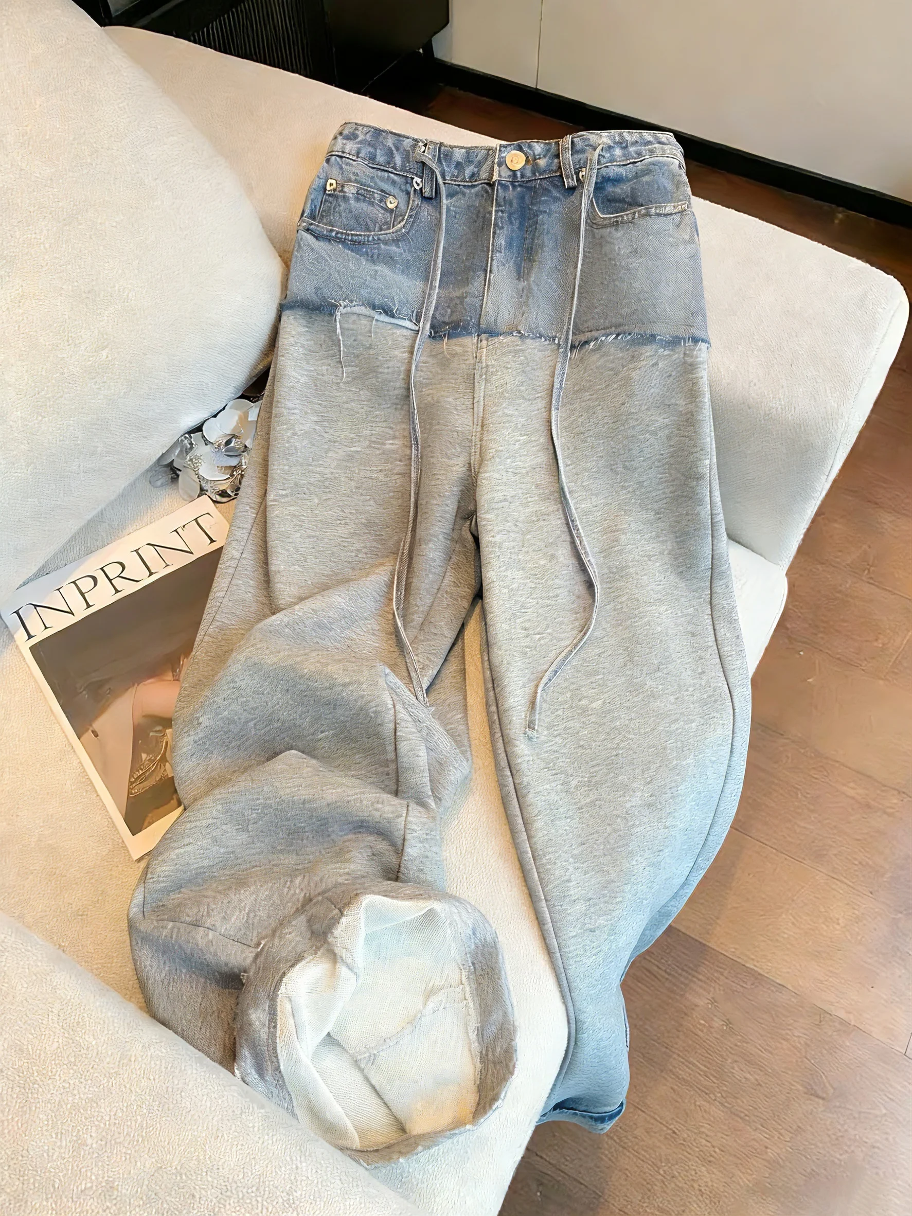 American Retro High-End Color Blo Denim Casual Pants Women's Spring Autumn Faionable Loose Dstring Sports Trousers
American Retro High-End Color Blo Denim Casual Pants Women's Spring Autumn Faionable Loose Dstring Sports Trousers