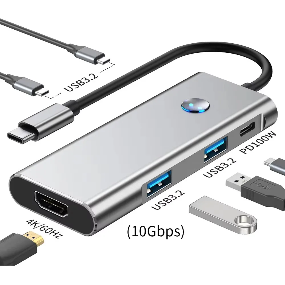 7-портовый USB-C хаб с поддержкой 4K HDMI, быстрой зарядкой 100 Вт PD и передачей данных USB 3.2 10 Гбит/с для устройств Windows и Mac с разъемом Type-C
7-портовый USB-C хаб с поддержкой 4K HDMI, быстрой зарядкой 100 Вт PD и передачей данных USB 3.2 10 Гбит/с для устройств Windows и Mac с разъемом Type-C
