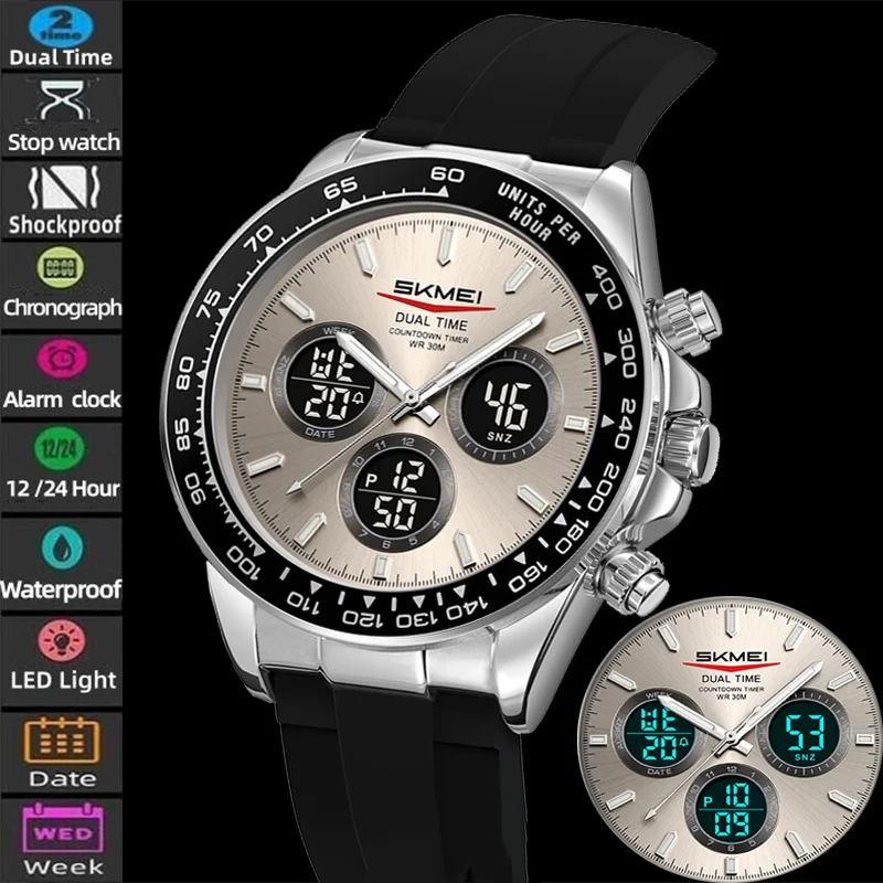 Skmei Dual Time Zones Business Sports Watches for Mens Fashion Silicone Strap Analog Digital Display Waterproof Chronograph
Skmei Dual Time Zones Business Sports Watches for Mens Fashion Silicone Strap Analog Digital Display Waterproof Chronograph