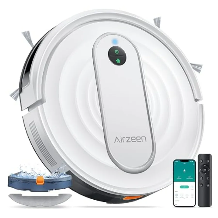 Robot vacuum and mop for pet hair, carpets hard floors: 4000Pa suction, 3-in-1 cleaning, smart app Alexa control, self-charging
Robot vacuum and mop for pet hair, carpets hard floors: 4000Pa suction, 3-in-1 cleaning, smart app Alexa control, self-charging