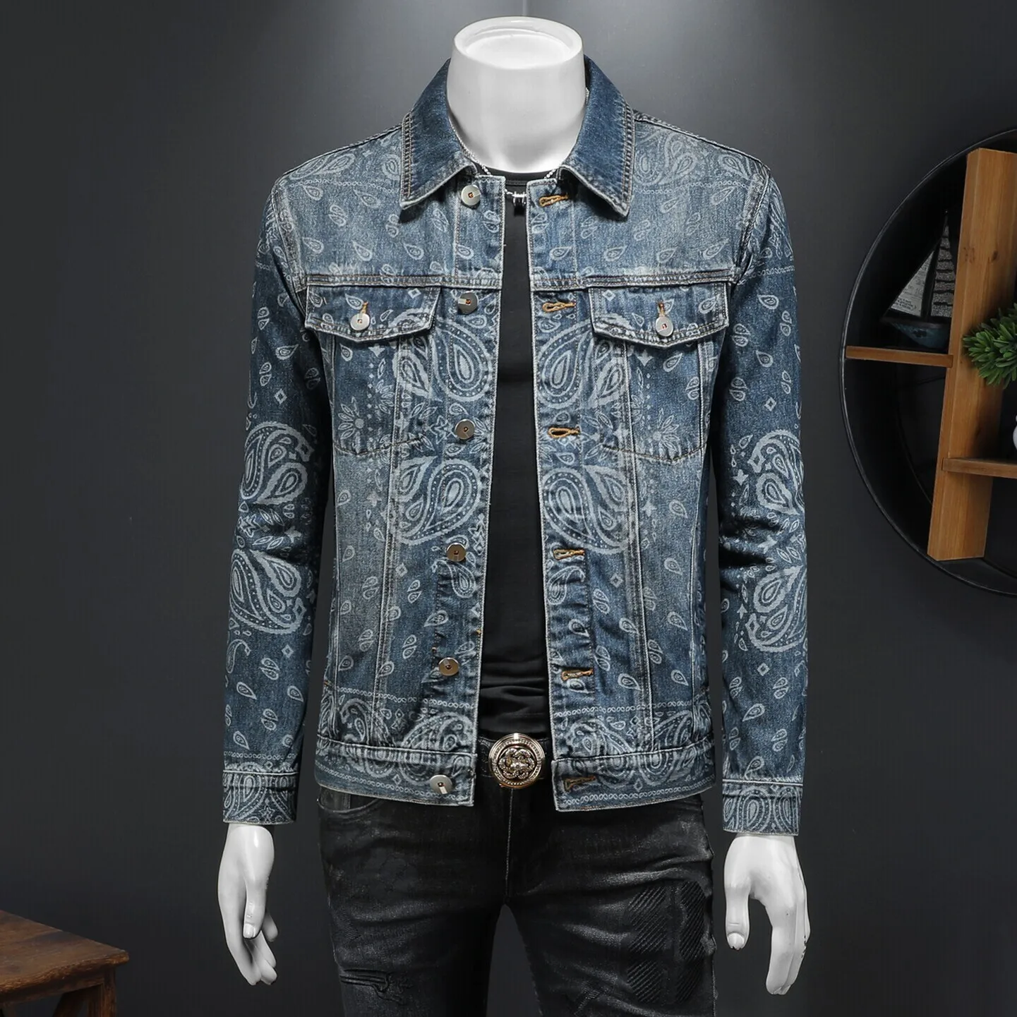 Blue Waed Denim Jaet Men's Spring New Sle Retro Collar Jaet Casual Faion Stand Fit Long Sve Cotton Polyester ...
Blue Waed Denim Jaet Men's Spring New Sle Retro Collar Jaet Casual Faion Stand Fit Long Sve Cotton Polyester ...