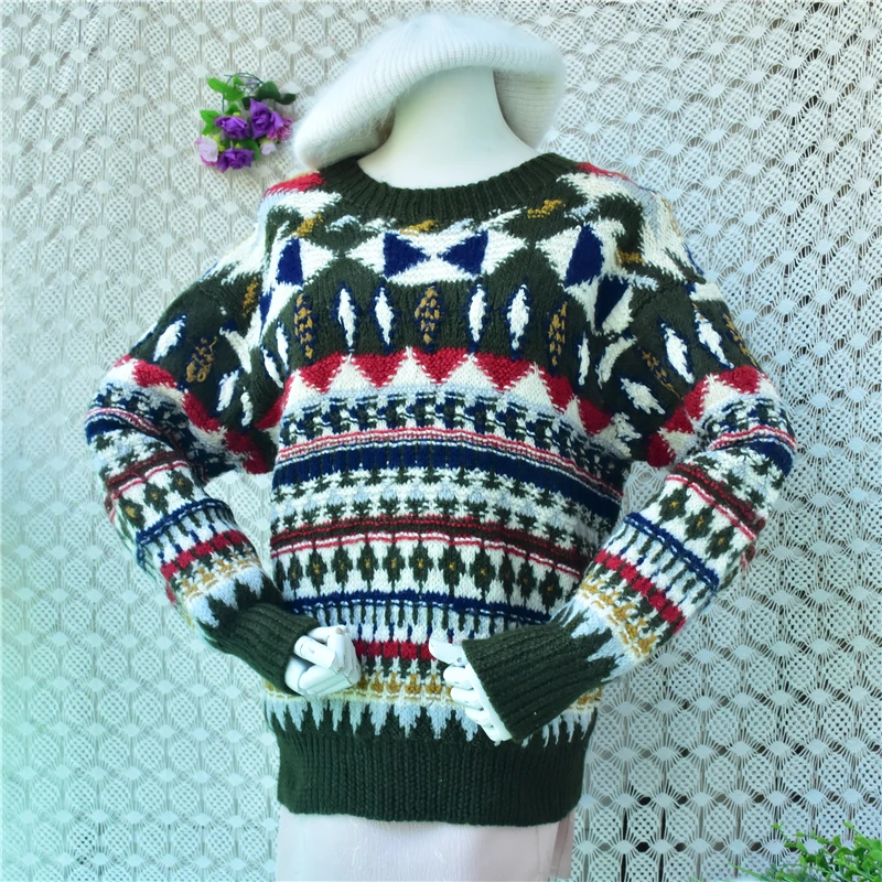 Women Vintage Nordic Fair Isle Wool Sweater Round Neck Loose Oversized Long Sleeve Thick Warm Jacquard Knit Pullover Retro Winte
Women Vintage Nordic Fair Isle Wool Sweater Round Neck Loose Oversized Long Sleeve Thick Warm Jacquard Knit Pullover Retro Winte