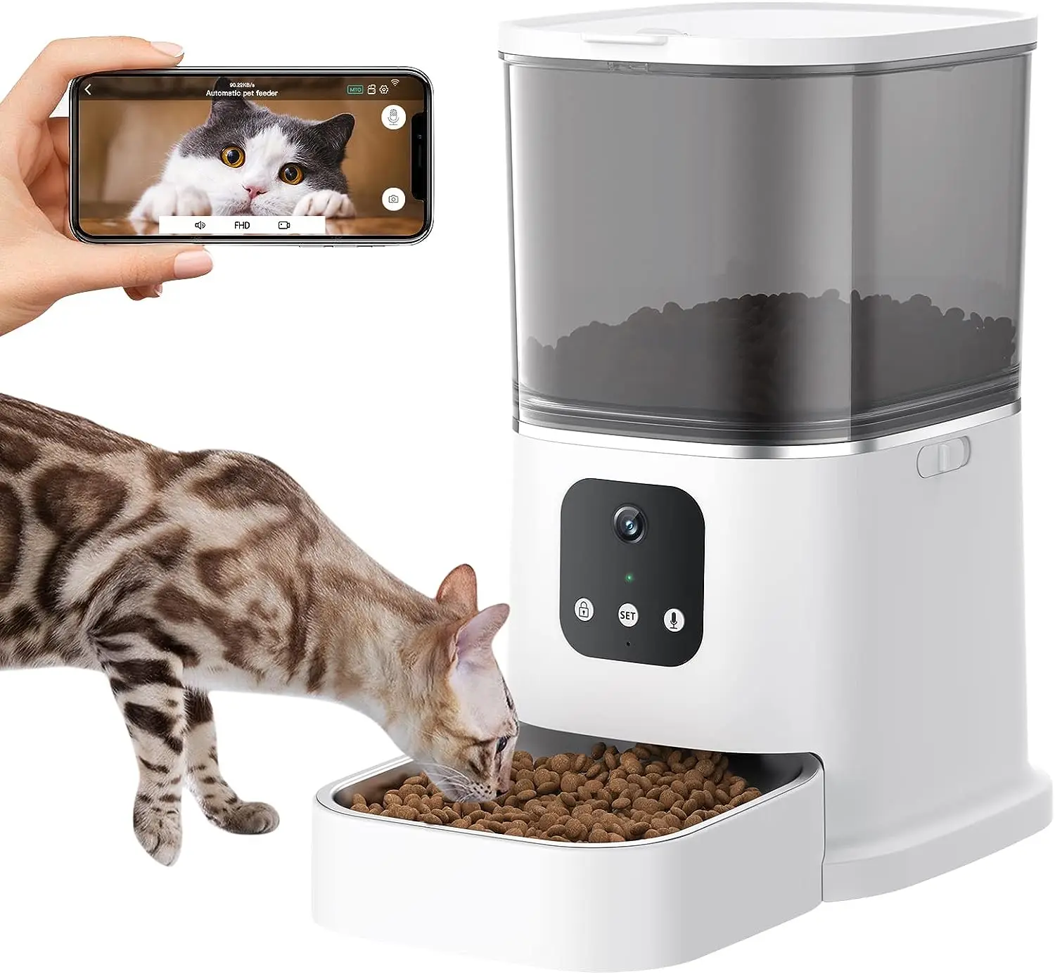 Automatic Cat Feeder With Camera - High-resolution Video With Night Vision, 2.4G WiFi With Two-way Audio
Automatic Cat Feeder With Camera - High-resolution Video With Night Vision, 2.4G WiFi With Two-way Audio