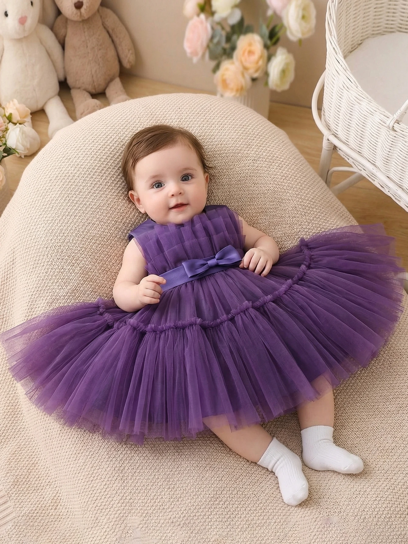 Baby Girl Purple Princess-Style Dress for Girls Aged 0–2 Years Layered Tulle Tutu Skirt,Delicately Spliced Mesh Accents,Banquets
Baby Girl Purple Princess-Style Dress for Girls Aged 0–2 Years Layered Tulle Tutu Skirt,Delicately Spliced Mesh Accents,Banquets