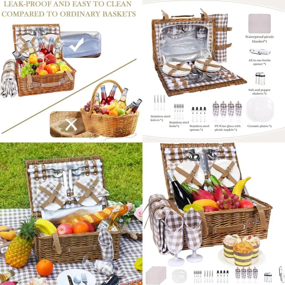 Large Willow Picnic Basket Set for 4 with Insulated Cooler and Waterproof Blanket - Ideal for Outdoors, Camping, Beach, and Spec
Large Willow Picnic Basket Set for 4 with Insulated Cooler and Waterproof Blanket - Ideal for Outdoors, Camping, Beach, and Spec