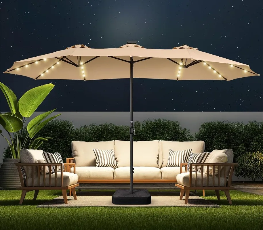 Large Double Sided Patio Umbrella with 48 Solar LED Lights & Base Included, Heavy Duty Market Table Umbrella with 220gsm
Large Double Sided Patio Umbrella with 48 Solar LED Lights & Base Included, Heavy Duty Market Table Umbrella with 220gsm
