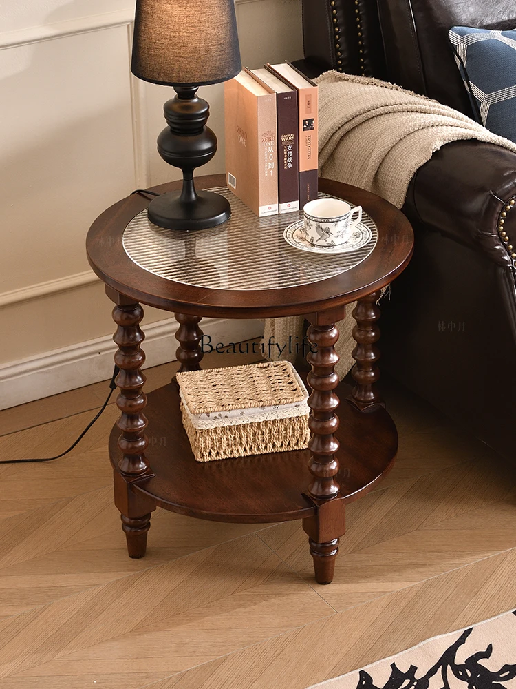 Medieval solid wood coffee table bedroom living room against the wall French retro storage small round table
Medieval solid wood coffee table bedroom living room against the wall French retro storage small round table