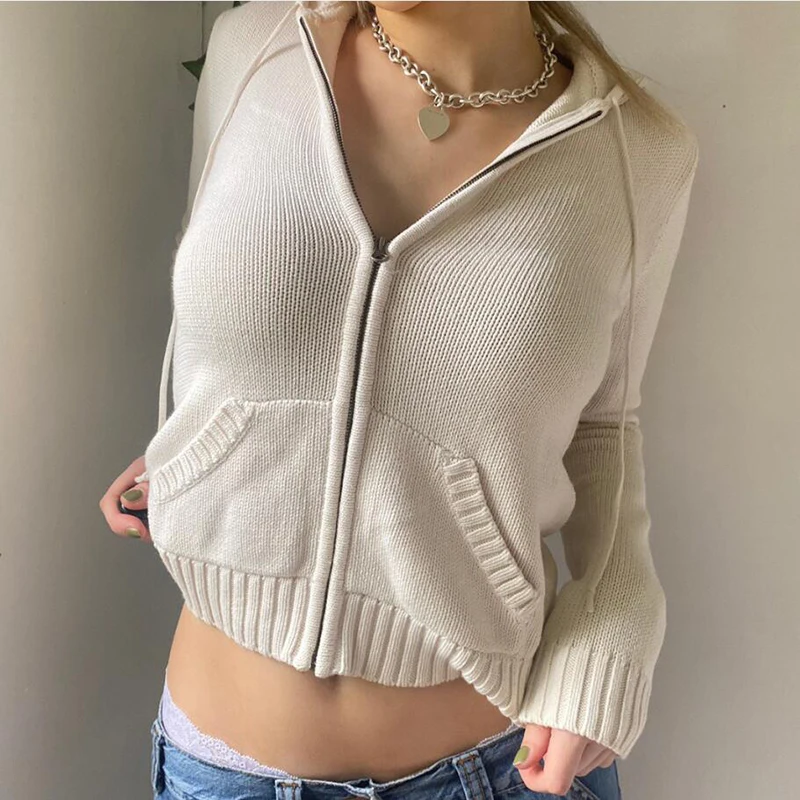 Women Y2K Knitted Cropped Jacket Vintage Long Sleeve Zip Up Hooded Sweater Casual Drawstring Ribbed Hoodie Outwear Streetwear
Women Y2K Knitted Cropped Jacket Vintage Long Sleeve Zip Up Hooded Sweater Casual Drawstring Ribbed Hoodie Outwear Streetwear