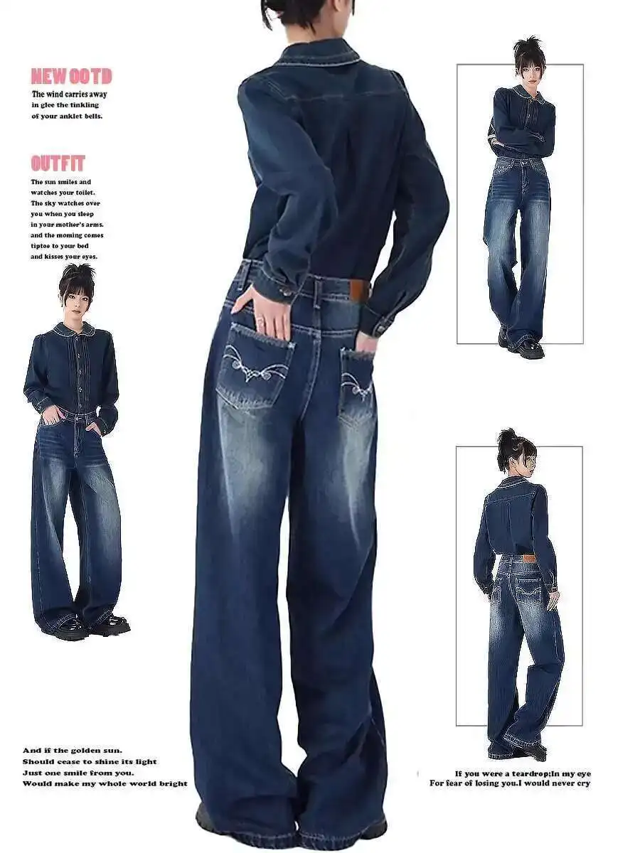 Deep Blue Embroidered Wide Leg Jeans For Women's Spring And Autumn New Style, Loose And Slimming, High Waist Straight Leg Mop
Deep Blue Embroidered Wide Leg Jeans For Women's Spring And Autumn New Style, Loose And Slimming, High Waist Straight Leg Mop