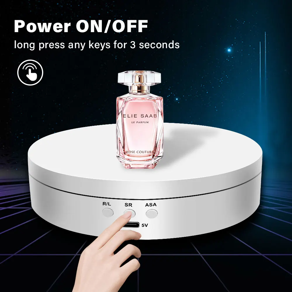 Jewelry display stand, with a three-speed electric rotating turntable. 360-degree rotation, powered by USB or battery.
Jewelry display stand, with a three-speed electric rotating turntable. 360-degree rotation, powered by USB or battery.