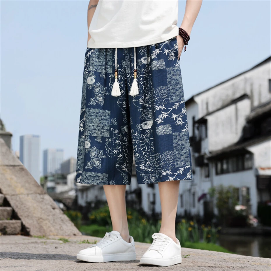 Large Size Men Wide-leg Pant Vintage Print Calf Length Pants Summer Thin Chinese Style Baggy Elastic Waist Casual Trousers Male
Large Size Men Wide-leg Pant Vintage Print Calf Length Pants Summer Thin Chinese Style Baggy Elastic Waist Casual Trousers Male