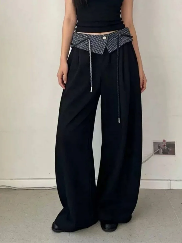 Retro Plaid Splicing Wide Leg Pants Women's Summer New Drawstring Waist Design Loose Lazy Style Casual Long Pants
Retro Plaid Splicing Wide Leg Pants Women's Summer New Drawstring Waist Design Loose Lazy Style Casual Long Pants
