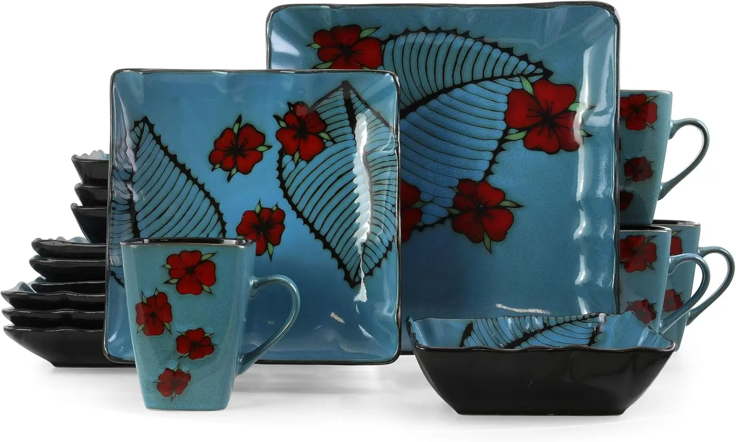 ALOHATIDE Aloha Tide 16 Piece Luxurious Stoneware Dinnerware with Complete Setting for 4, 16pc, Blue with Red
ALOHATIDE Aloha Tide 16 Piece Luxurious Stoneware Dinnerware with Complete Setting for 4, 16pc, Blue with Red
