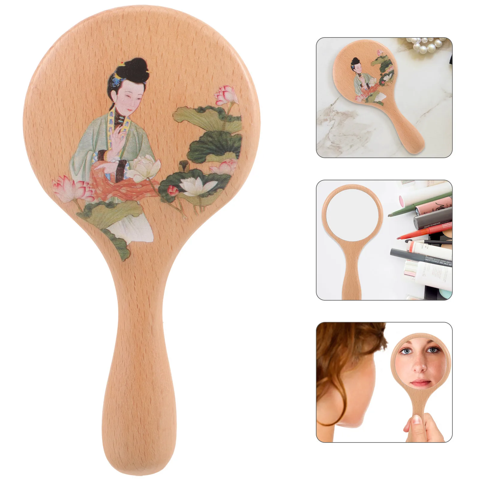 Handheld Wooden Handle Makeup Mirror Small Vintage Style Portable Mirror for Travel Home Use Travel Hand Mirror,
Handheld Wooden Handle Makeup Mirror Small Vintage Style Portable Mirror for Travel Home Use Travel Hand Mirror,