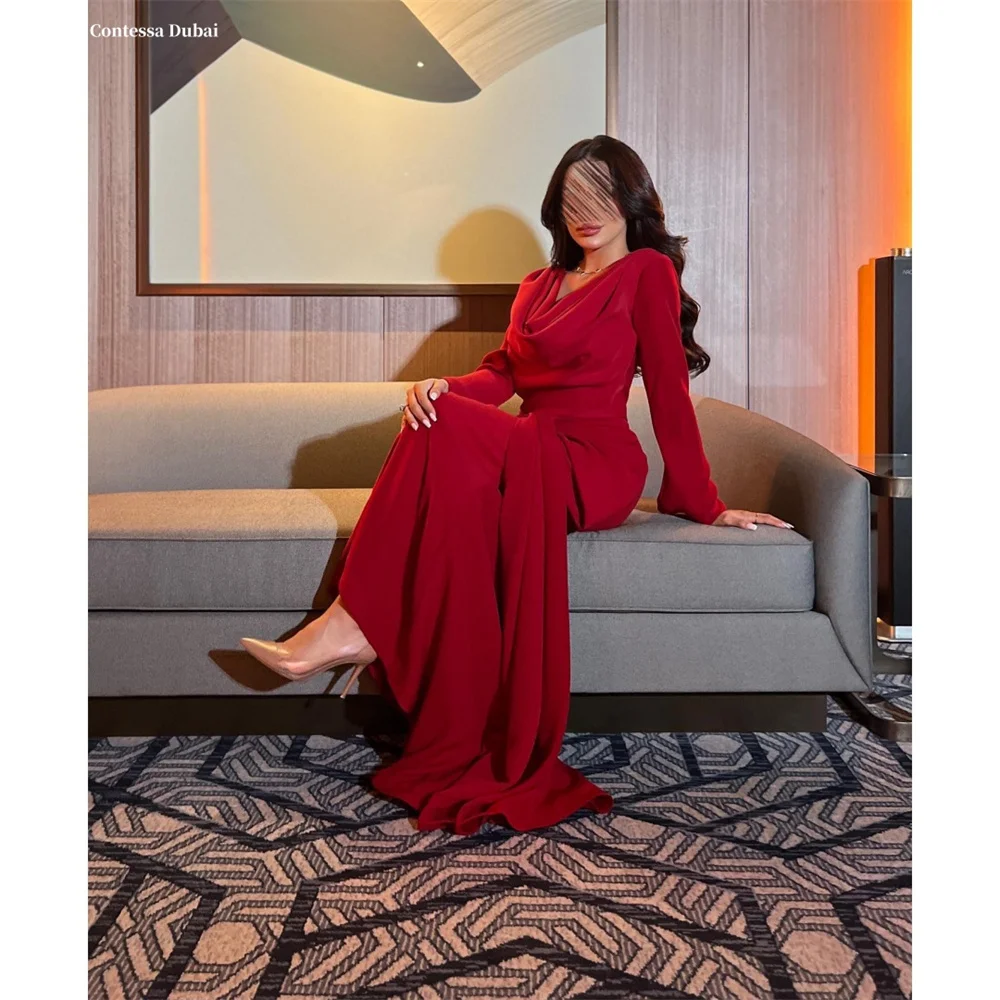 Contessa Dubai Burgundy Draped Mermaid Prom Dresses Long Sleeve Elegant Customized فساتين سهرات Long Train robes de soirée
Contessa Dubai Burgundy Draped Mermaid Prom Dresses Long Sleeve Elegant Customized فساتين سهرات Long Train robes de soirée