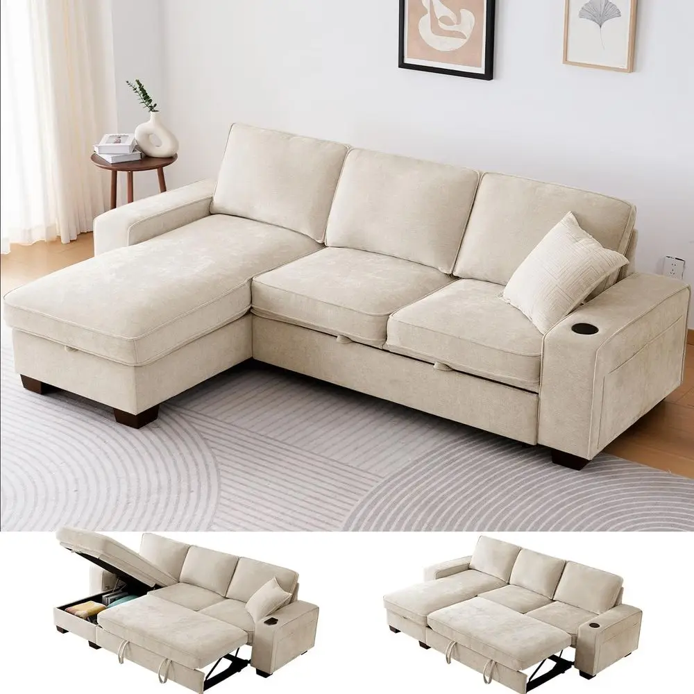 99 L-Shaped Convertible Sleeper Sofa with Storage Chaise, Pull-Out Couch, USB & Type-C Ports, Removable Washable Chenille Covers
99 L-Shaped Convertible Sleeper Sofa with Storage Chaise, Pull-Out Couch, USB & Type-C Ports, Removable Washable Chenille Covers
