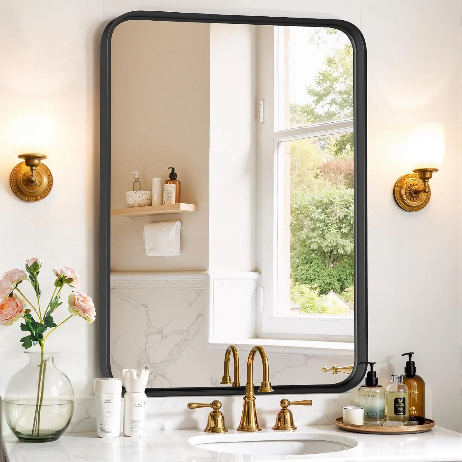 36x24 Inch Black Metal Frame Rectangle Mirror with Rounded Corners, Wall Mounted for Bathroom, Farmhouse, Entryway, Horizontal
36x24 Inch Black Metal Frame Rectangle Mirror with Rounded Corners, Wall Mounted for Bathroom, Farmhouse, Entryway, Horizontal