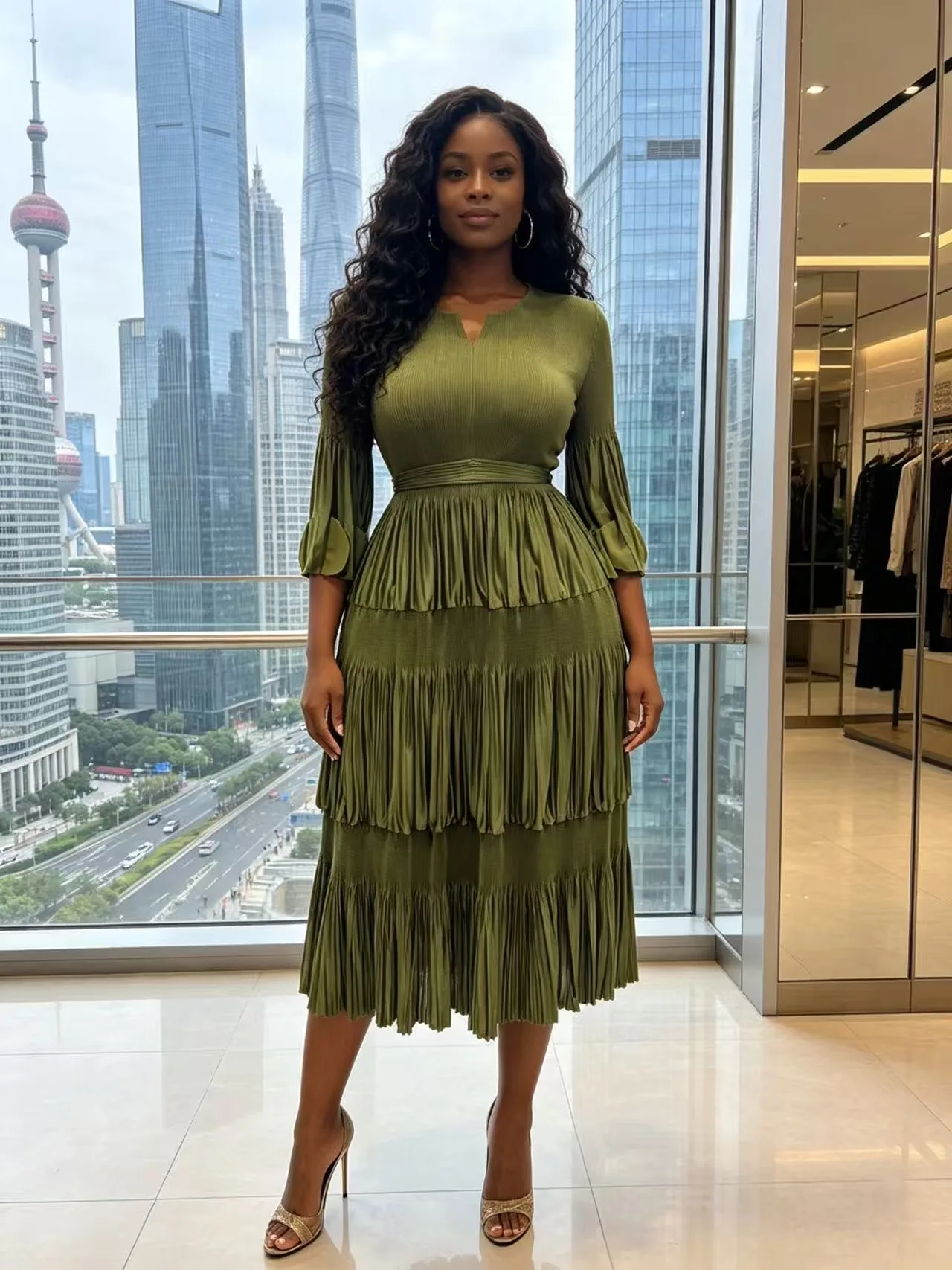 African Cake Dress Women's Summer Miyake Pleated Elegant Temperament Fashion Loose V-neck Dress
African Cake Dress Women's Summer Miyake Pleated Elegant Temperament Fashion Loose V-neck Dress
