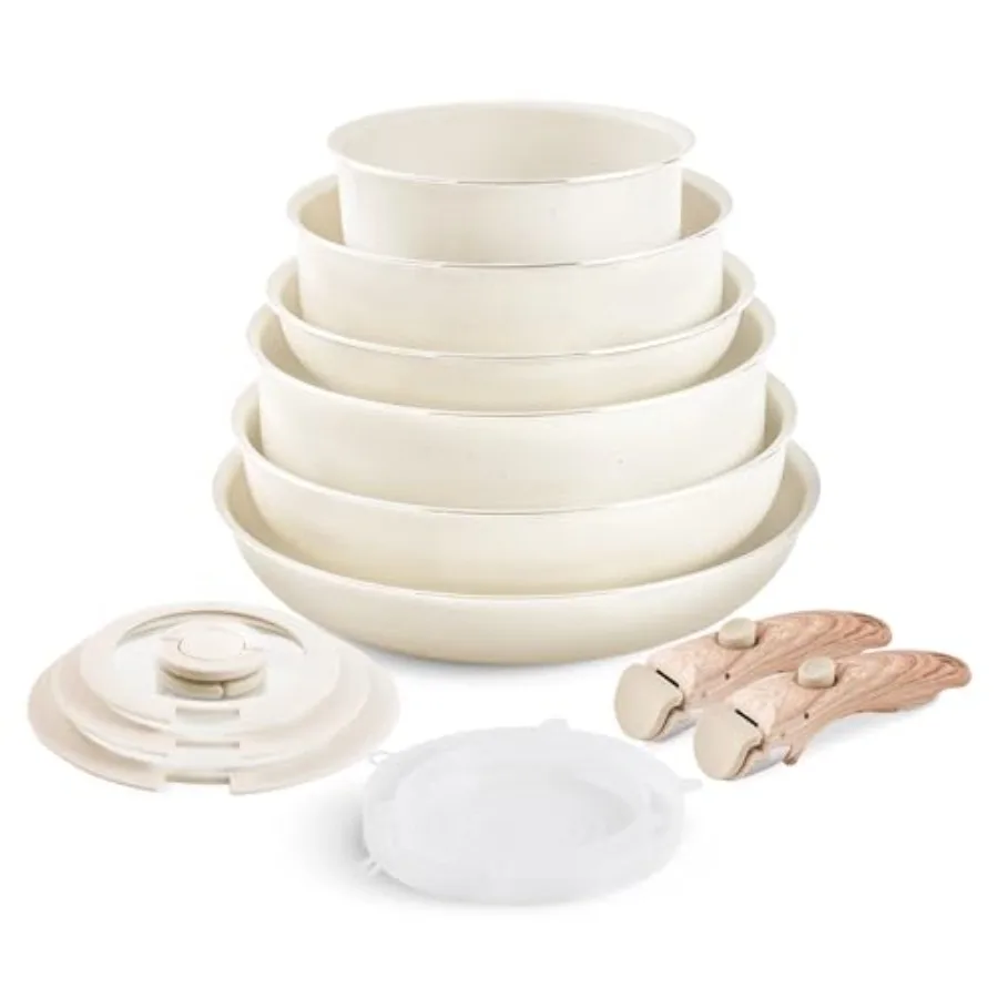 Beige Nonstick Cookware Set with Detachable Handles for Camping and Kitchen Cooking Stackable Granite Pots and Pans Non Toxic R
Beige Nonstick Cookware Set with Detachable Handles for Camping and Kitchen Cooking Stackable Granite Pots and Pans Non Toxic R